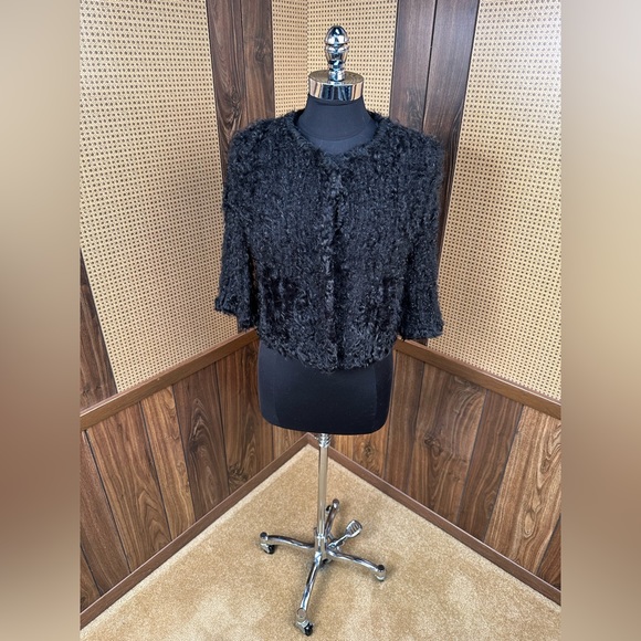 Byte By Giuliana Teso Black Curly Lamb Fur Jacket Coat 40 - Picture 6 of 12